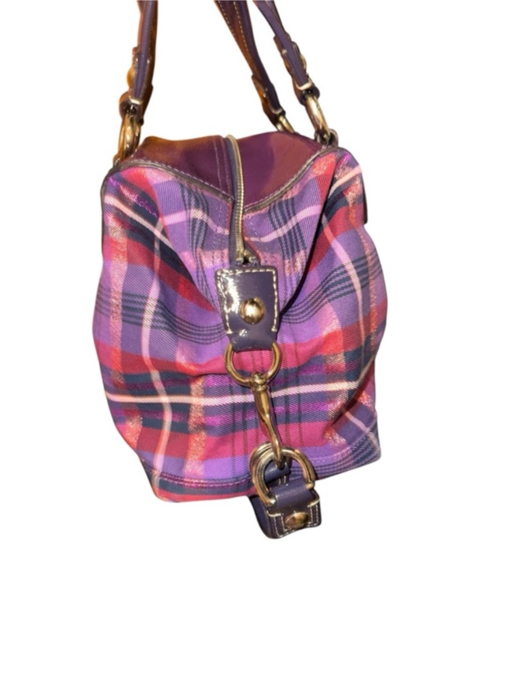 Coach Poppy Tartan Purple Plaid Satchel with Magenta Accents 4 hang tags - Picture 14 of 16
